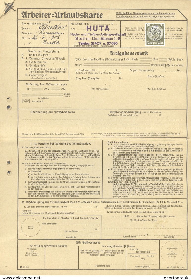 18131 Deutsches Reich - 3. Reich: 1940/1942, Sechs Arbeiter-Urlausbkarten Eines Arbeiters Bei Er HUTA In S - Ungebraucht