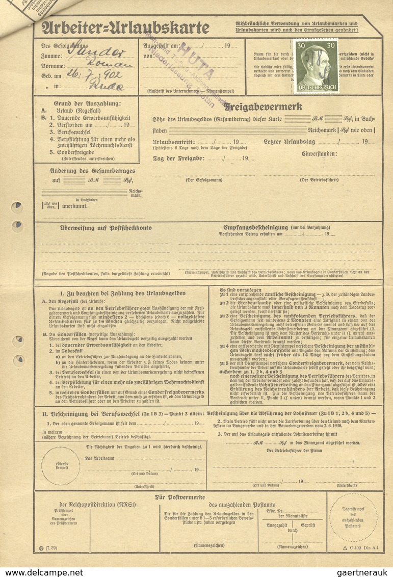 18131 Deutsches Reich - 3. Reich: 1940/1942, sechs Arbeiter-Urlausbkarten eines Arbeiters bei er HUTA in S