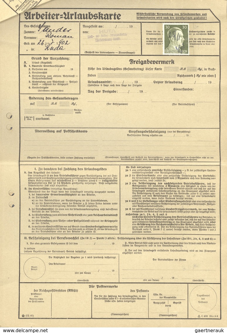 18131 Deutsches Reich - 3. Reich: 1940/1942, sechs Arbeiter-Urlausbkarten eines Arbeiters bei er HUTA in S