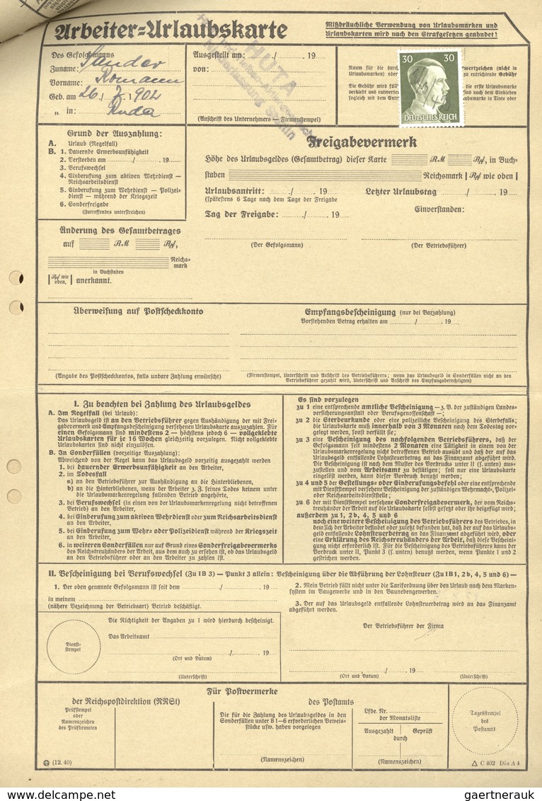 18131 Deutsches Reich - 3. Reich: 1940/1942, sechs Arbeiter-Urlausbkarten eines Arbeiters bei er HUTA in S