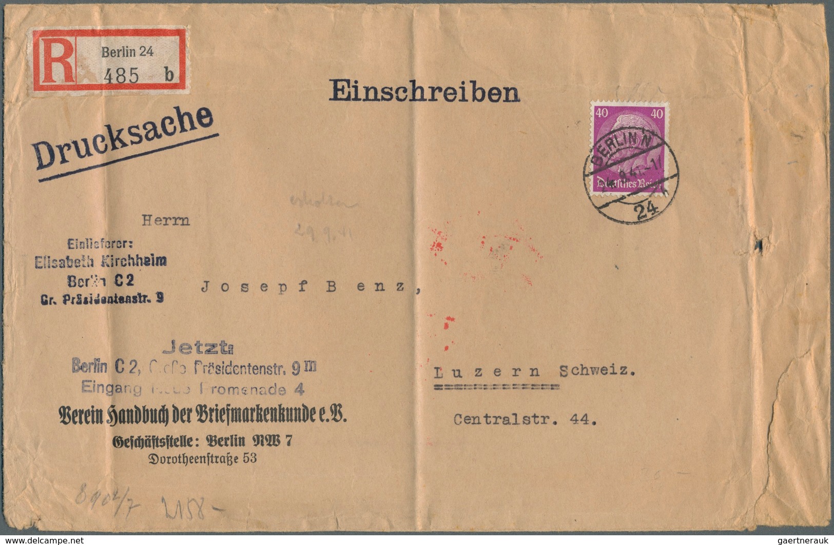 18132 Deutsches Reich - 3. Reich: 1941, 40 Pf. Hindenburg Einzeln Auf Portor. Auslands-Drucksache über 50 - Ongebruikt