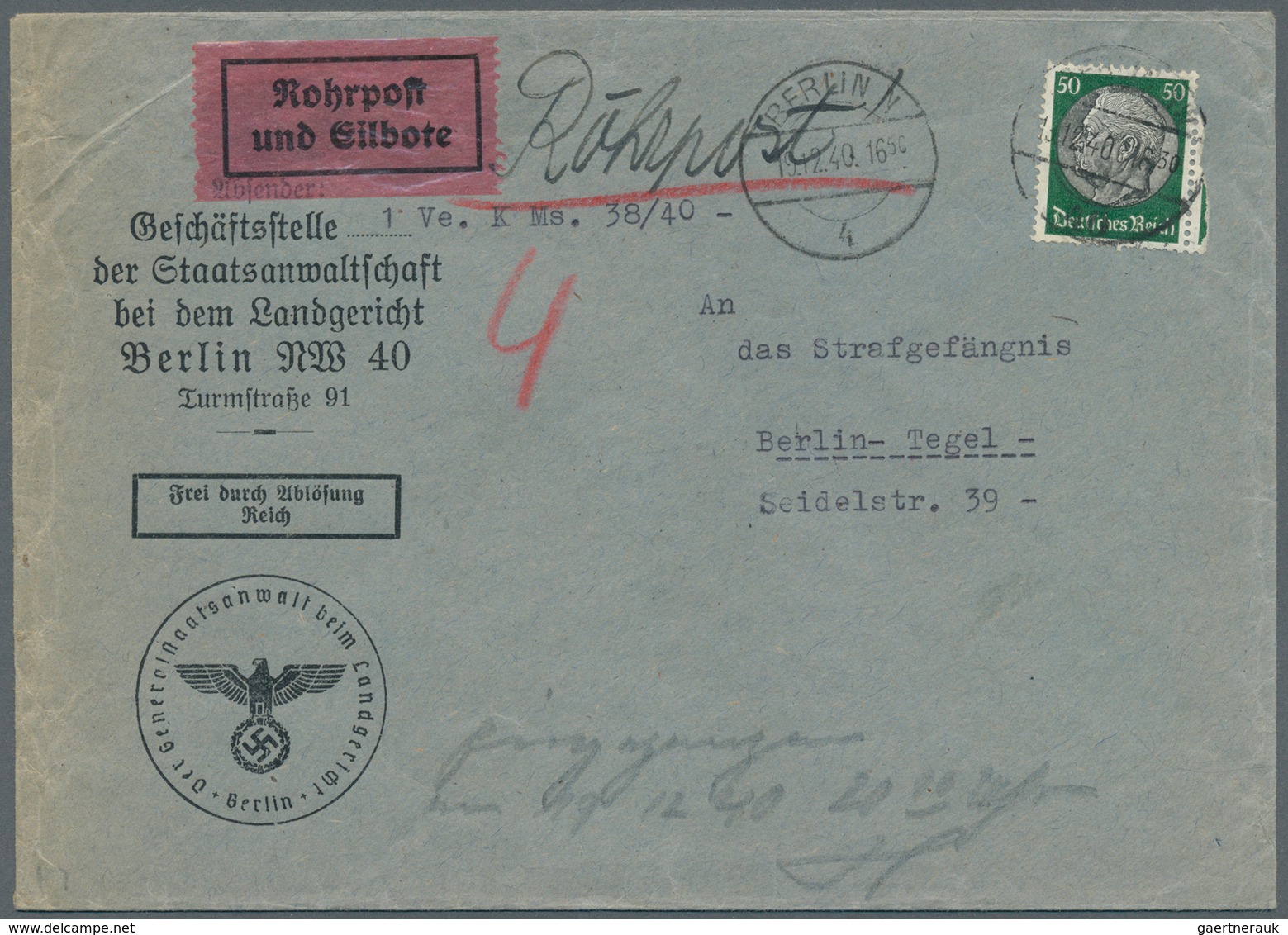 18133 Deutsches Reich - 3. Reich: 1934, 50 Pf Hindenburg EF (min. Zahnunregelmäßigkeiten Unten) Auf Rohrpo - Unused Stamps