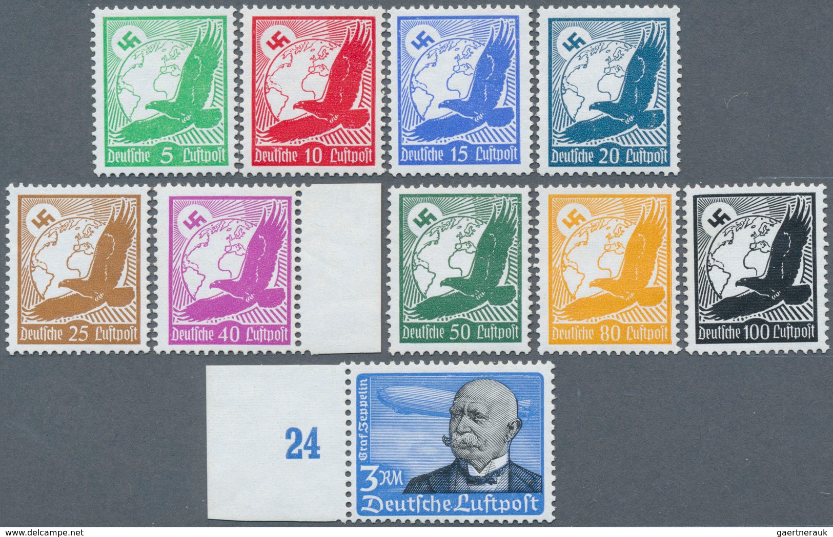 18136 Deutsches Reich - 3. Reich: 1934, Flugpostmarken, Postfrische Serie Ohne 2 M, Teils Vom Bogenrand, S - Unused Stamps