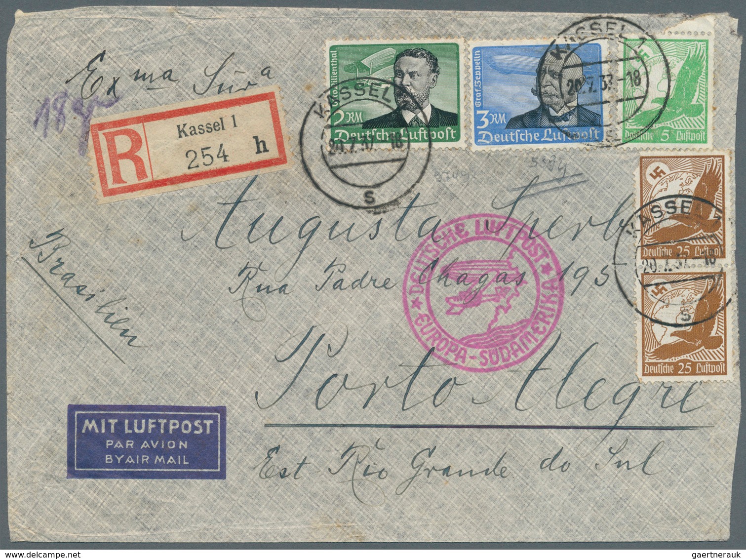 18140 Deutsches Reich - 3. Reich: 1937, 20.7. 3 RM Zeppelin Mit Waagerechter Gummiriffelung In MiF Mit 2 R - Unused Stamps