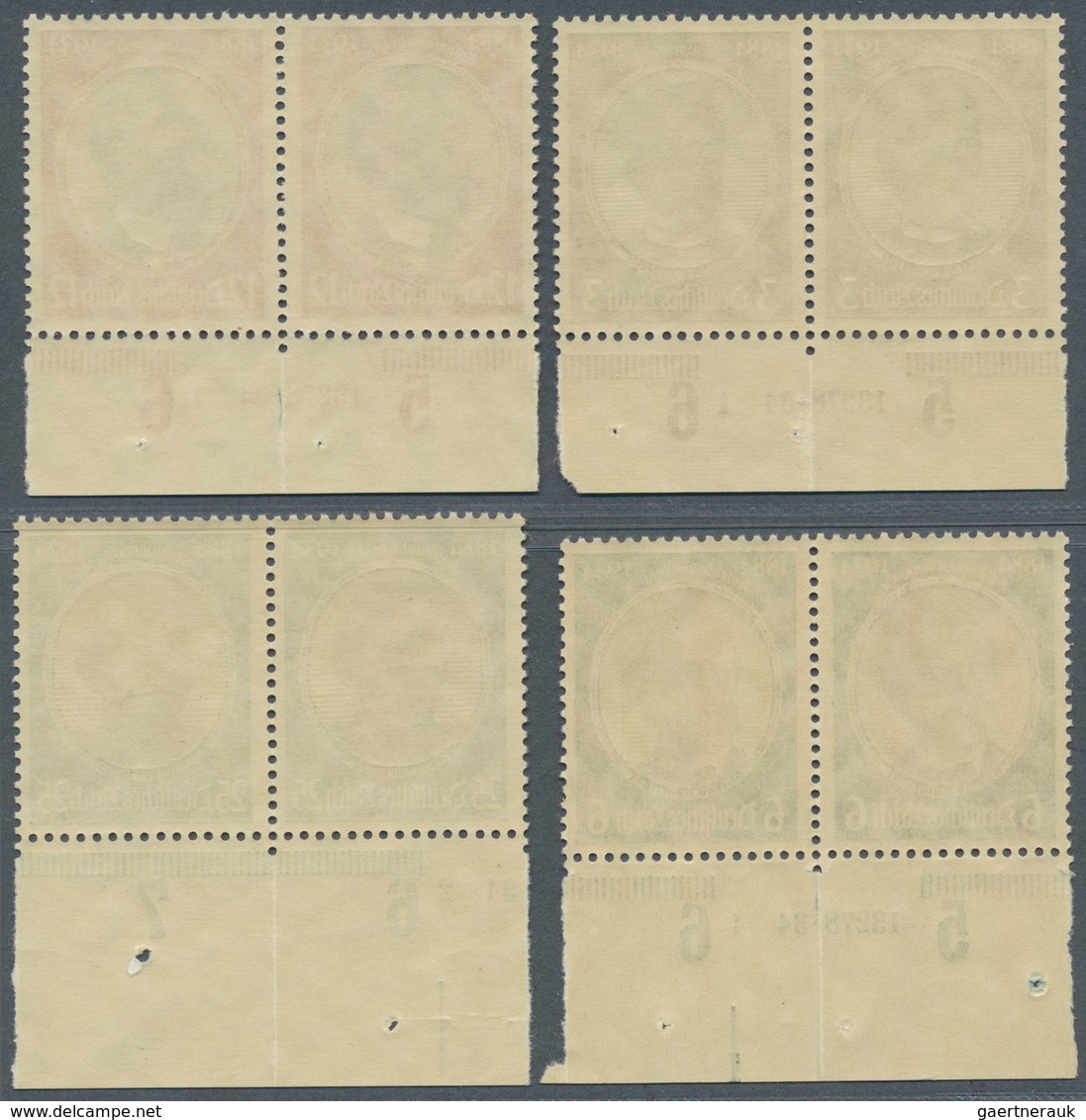 18141 Deutsches Reich - 3. Reich: 1934, Kolonialforscher 3, 6, 12 Pfg. Als Unterrandpaar Mit HAN, 25 Pfg. - Unused Stamps