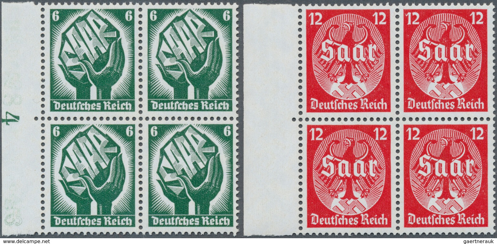 18142 Deutsches Reich - 3. Reich: 1934, Saarabstimmung Als Postfrischer 4-er Blocksatz Vom Linken Seitenra - Unused Stamps