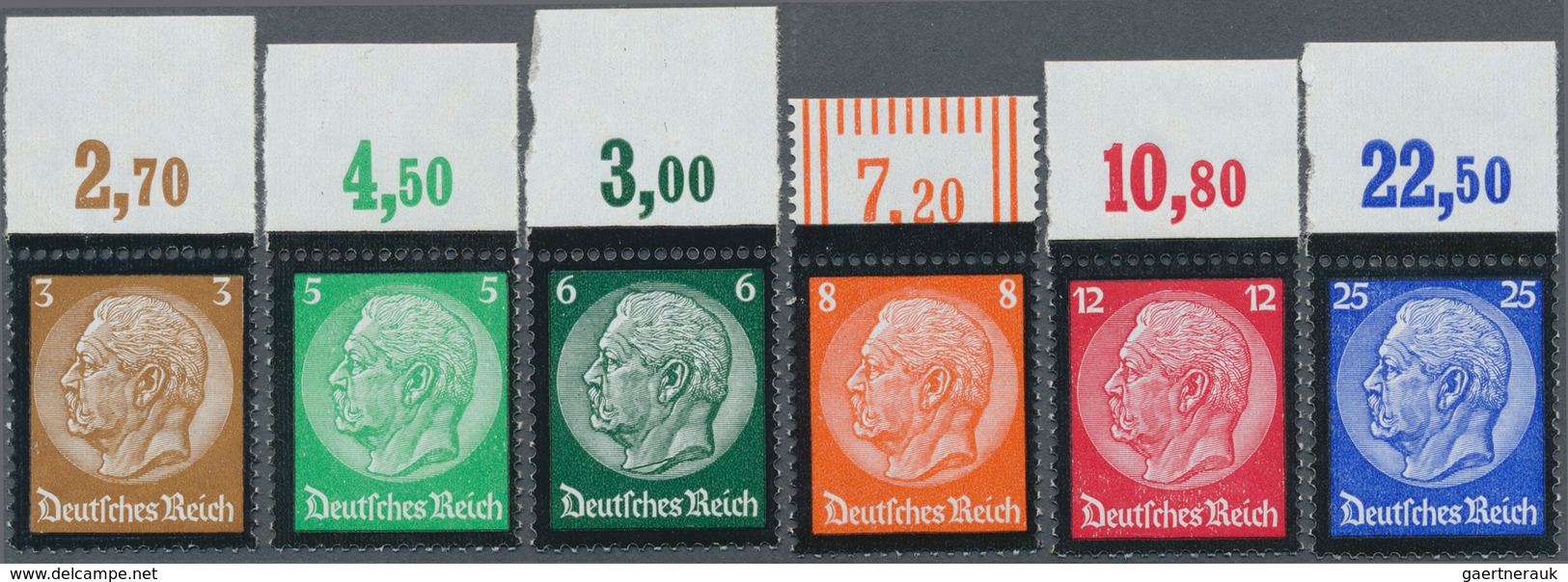 18145 Deutsches Reich - 3. Reich: 1934, 3 Pf. Bis 25 Pf. Hindenburg Mit Trauerrand, Ungefalteter Luxus-Obe - Unused Stamps