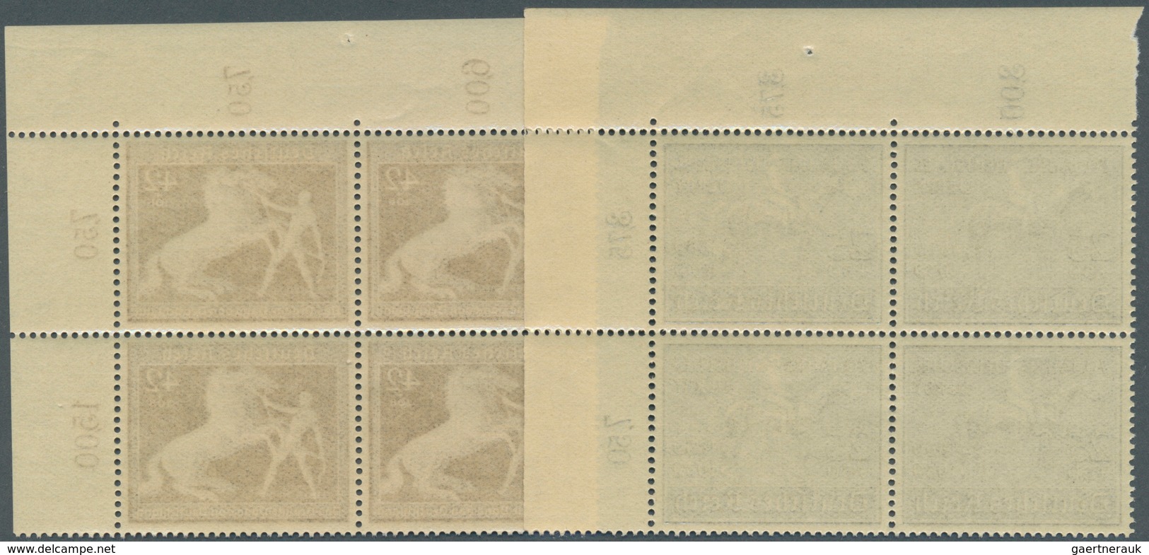 18191 Deutsches Reich - 3. Reich: 1939, Derby Und Braunes Band Je Als Eckrand 4-er Block Oben Rechts - Unused Stamps