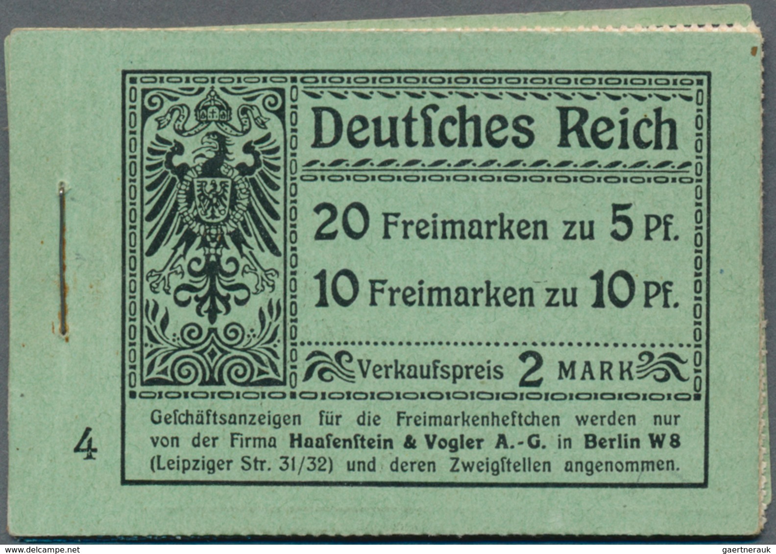 18221 Deutsches Reich - Markenheftchen: 1911, Germania Markenheftchen In GRÜN (Ordnungs-Nr. 4) Mit Origina - Booklets