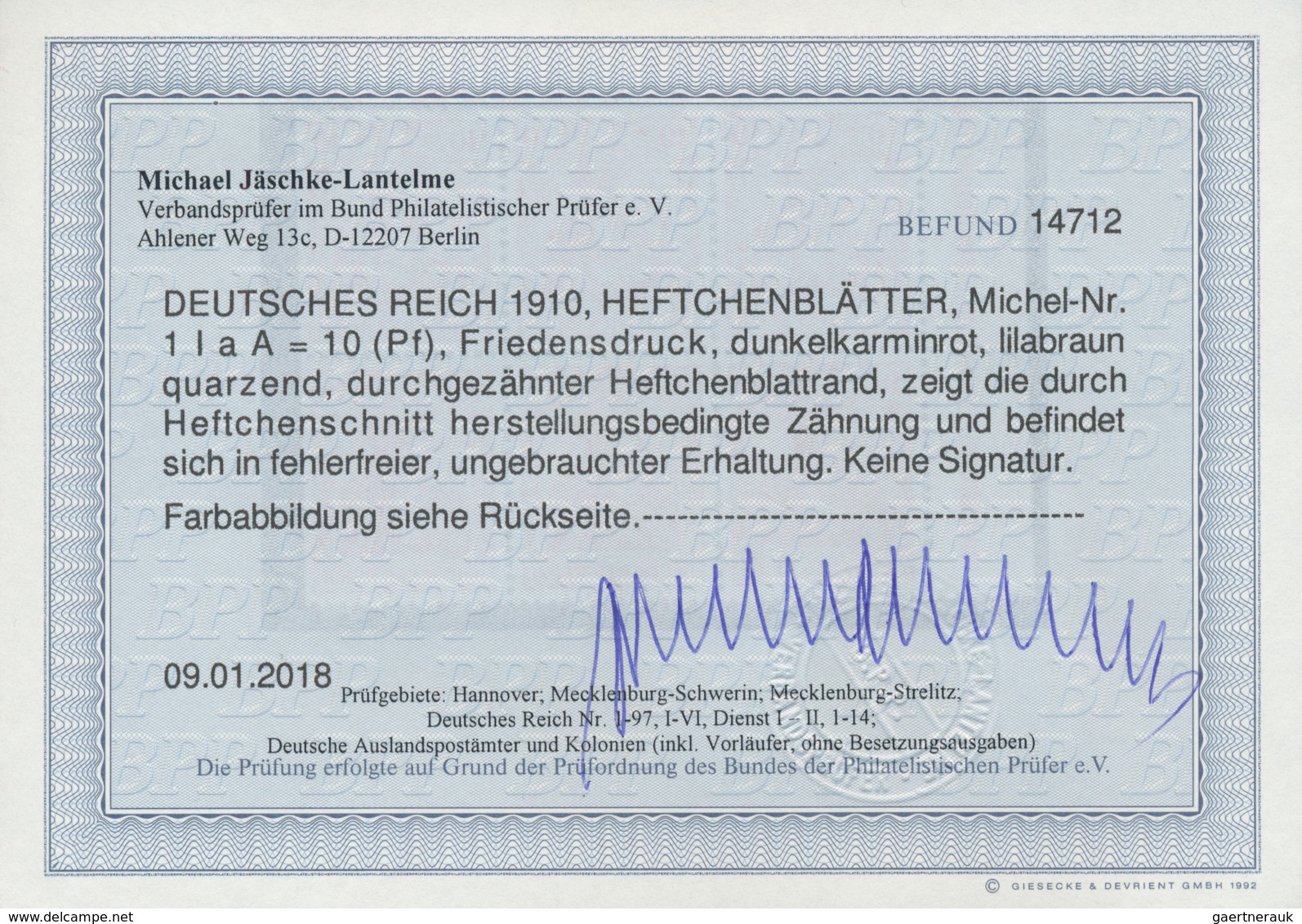 18233 Deutsches Reich - Markenheftchenblätter: 1910, Markenheftchen 2 Mark auf rosafarbenem Karton (1.1 A)