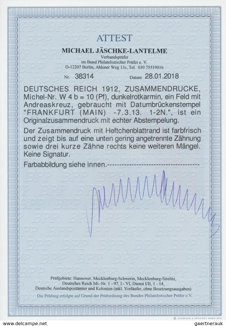 18239 Deutsches Reich - Zusammendrucke: 1912, Zusammendruck 10 Pfg. Germania Dunkelkarmin Mit Andreaskreuz - Se-Tenant