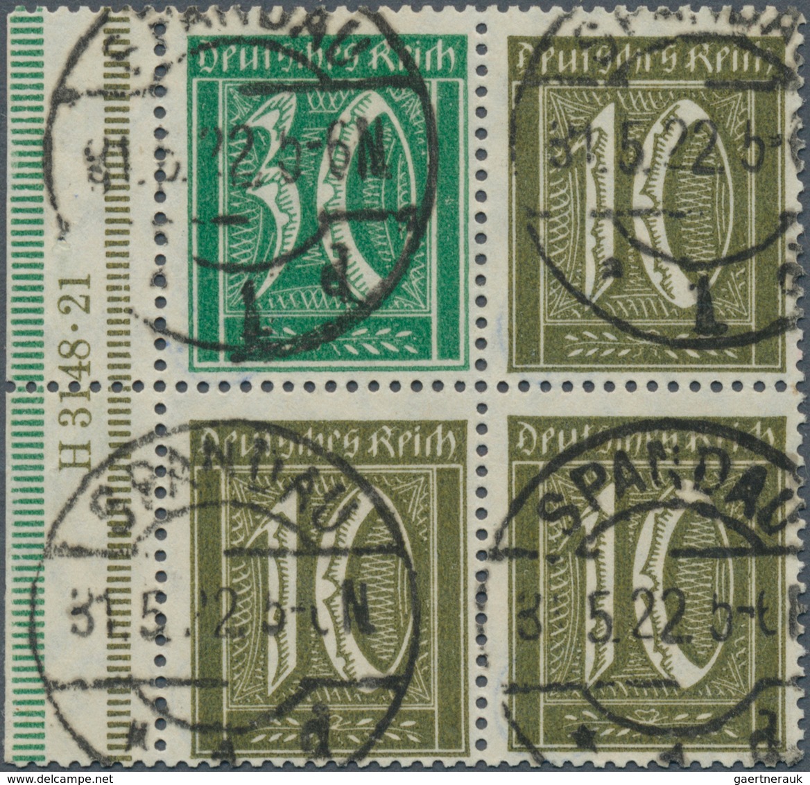 18243 Deutsches Reich - Zusammendrucke: 1921: Ziffer 30 + 10 Pfg Vom Rand Mit HAN Und Nachbarmarken Als De - Se-Tenant