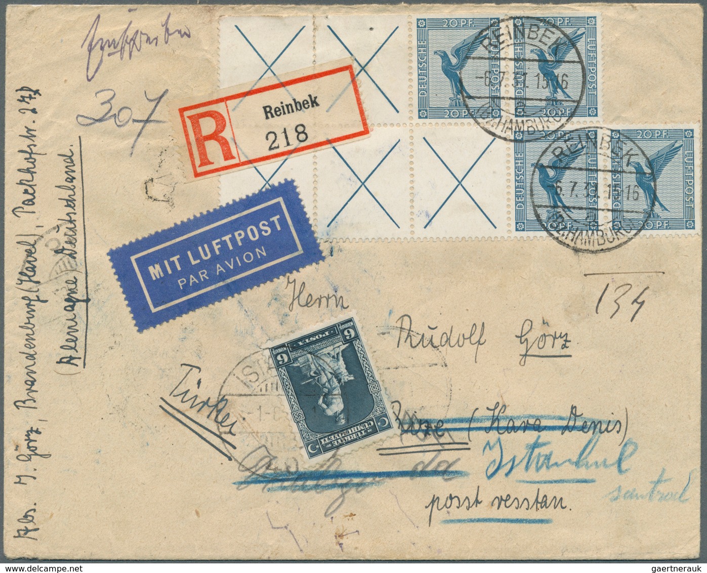 18252 Deutsches Reich - Zusammendrucke: 1931: Flugpost 20 Pfg Mit 3 Leerfeldern Und 2 Leerfeldern (W21.2) - Se-Tenant