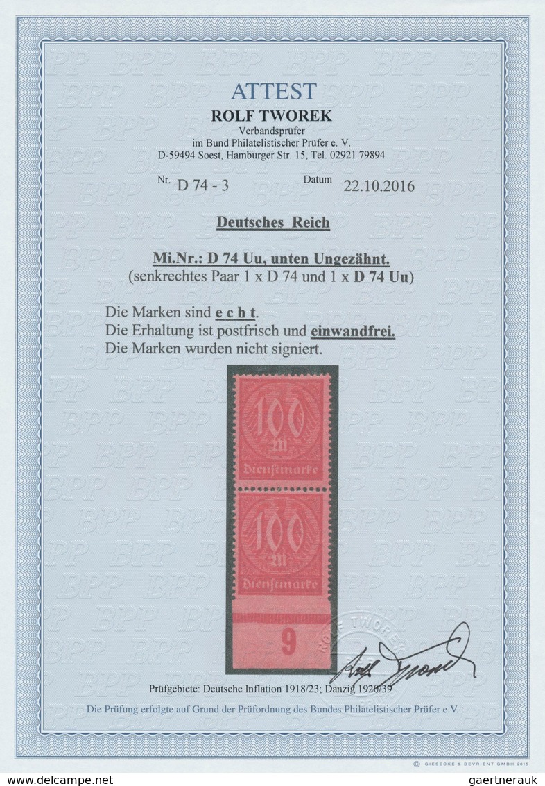 18263 Deutsches Reich - Dienstmarken: 1923, 100 M. Wertziffer, Lilarot Auf Mittelrötlichkarmin Unten Ungez - Officials