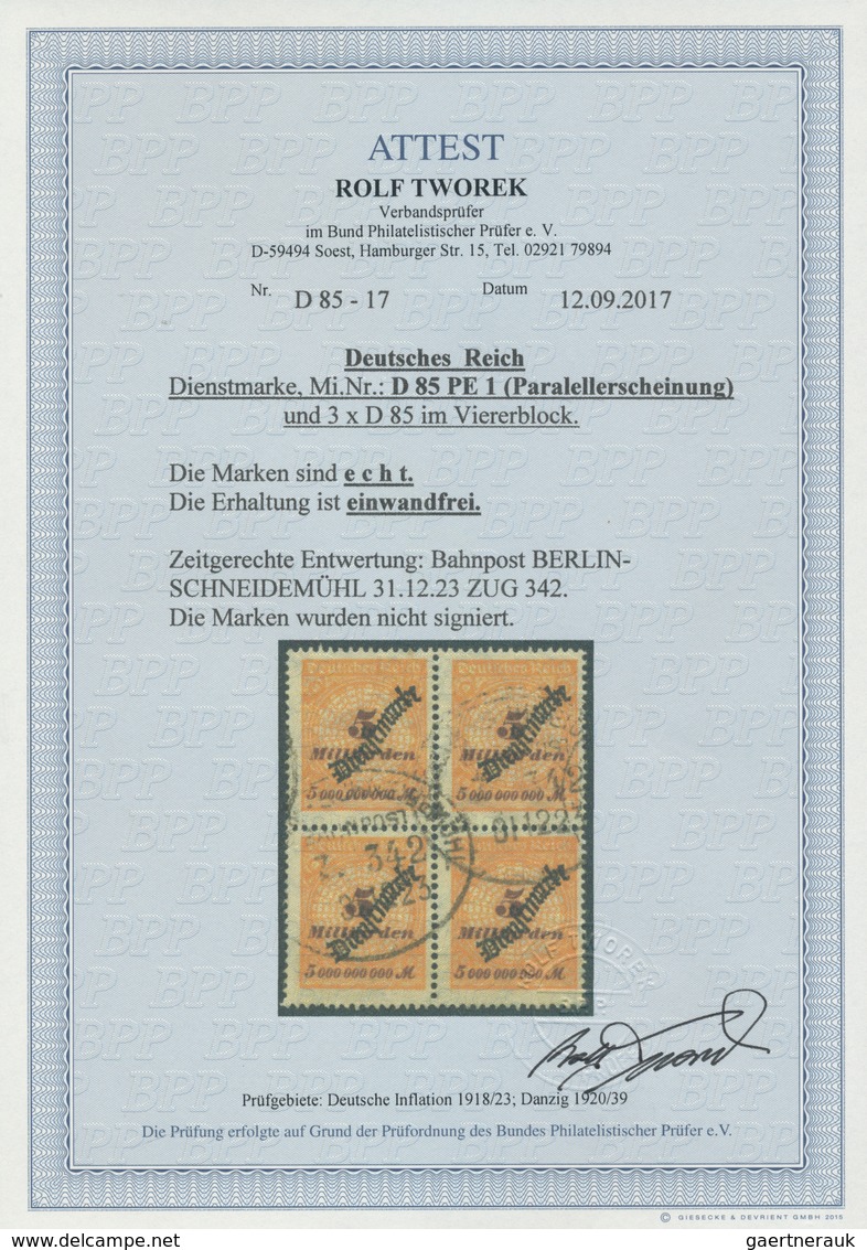 18268 Deutsches Reich - Dienstmarken: 1923, Freimarke 5 Milliarden Mit "Schlangenaufdruck", Viererblock Ge - Officials