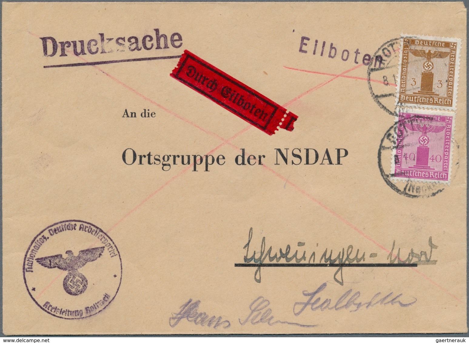 18271 Deutsches Reich - Dienstmarken: 1938, 3 Pf Braunocker U. 40 Pf Violett Parteidienstmarken, Portogere - Officials