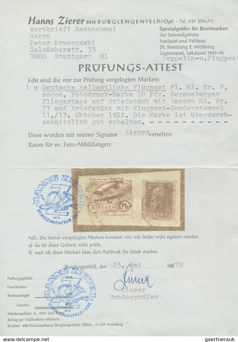 18282 Deutsches Reich - Halbamtliche Flugmarken: 1912, Regensburger Flugtage 10 Pf. Schwarz Auf Ansichtska - Airmail & Zeppelin