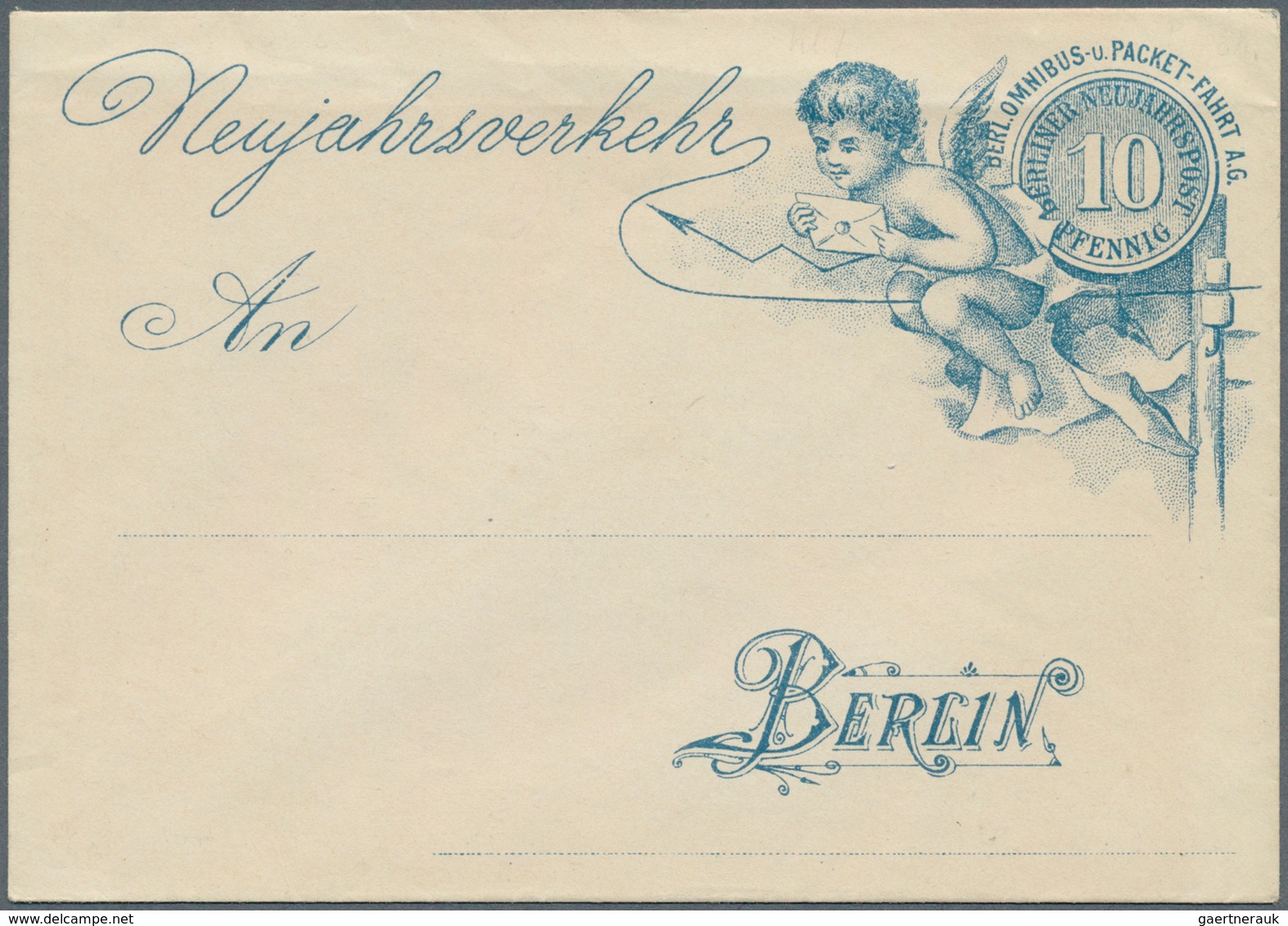 18292 Deutsches Reich - Privatpost (Stadtpost): BERLIN, Packetfahrt. Neujahrsumschlag (1891) 10 Pf Blau Mi - Private & Local Mails