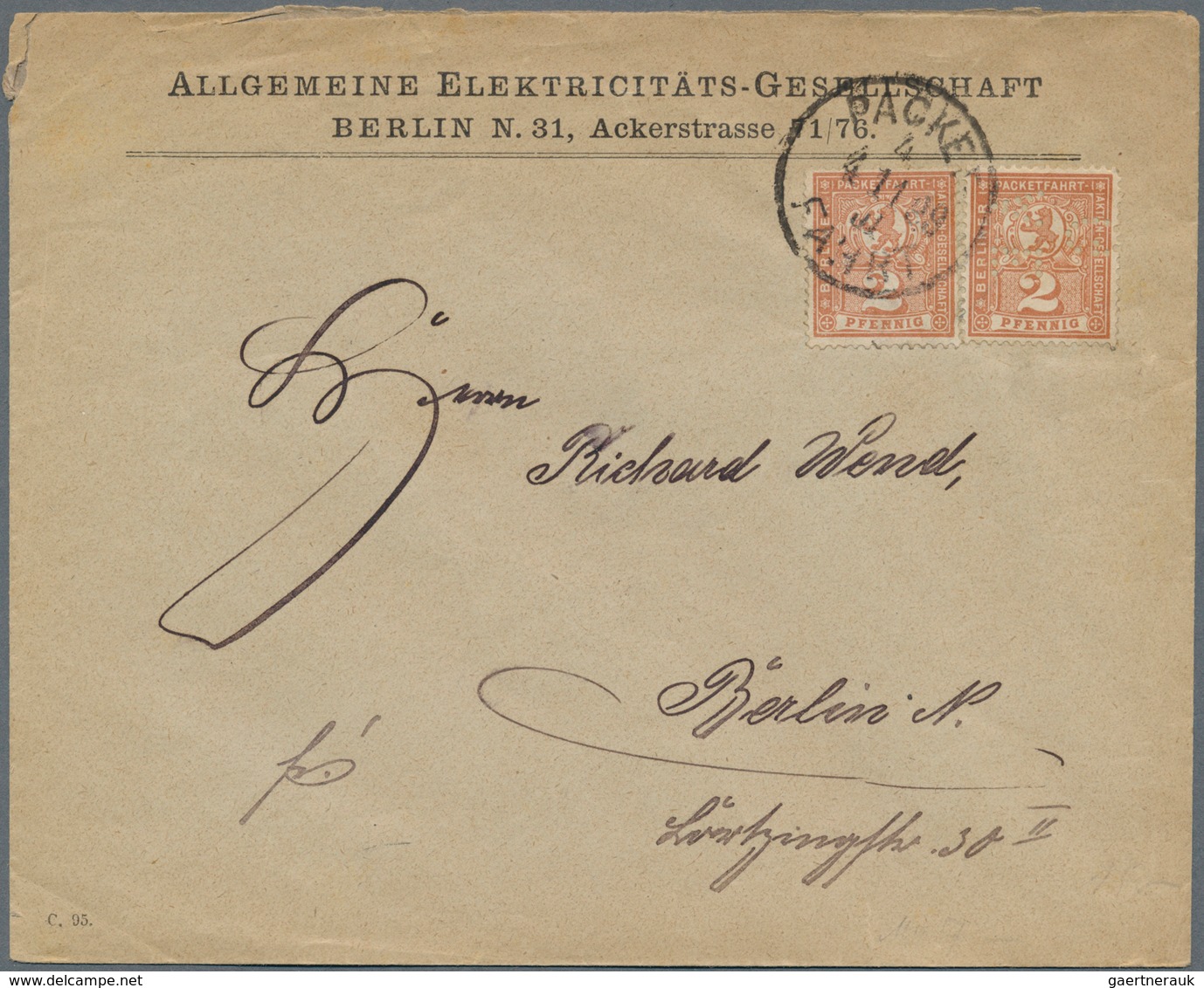 18295 Deutsches Reich - Privatpost (Stadtpost): 1900 (4.11.), Paar 2 Pf Mit Zwei Kopfstehenden Perfins "A. - Private & Local Mails