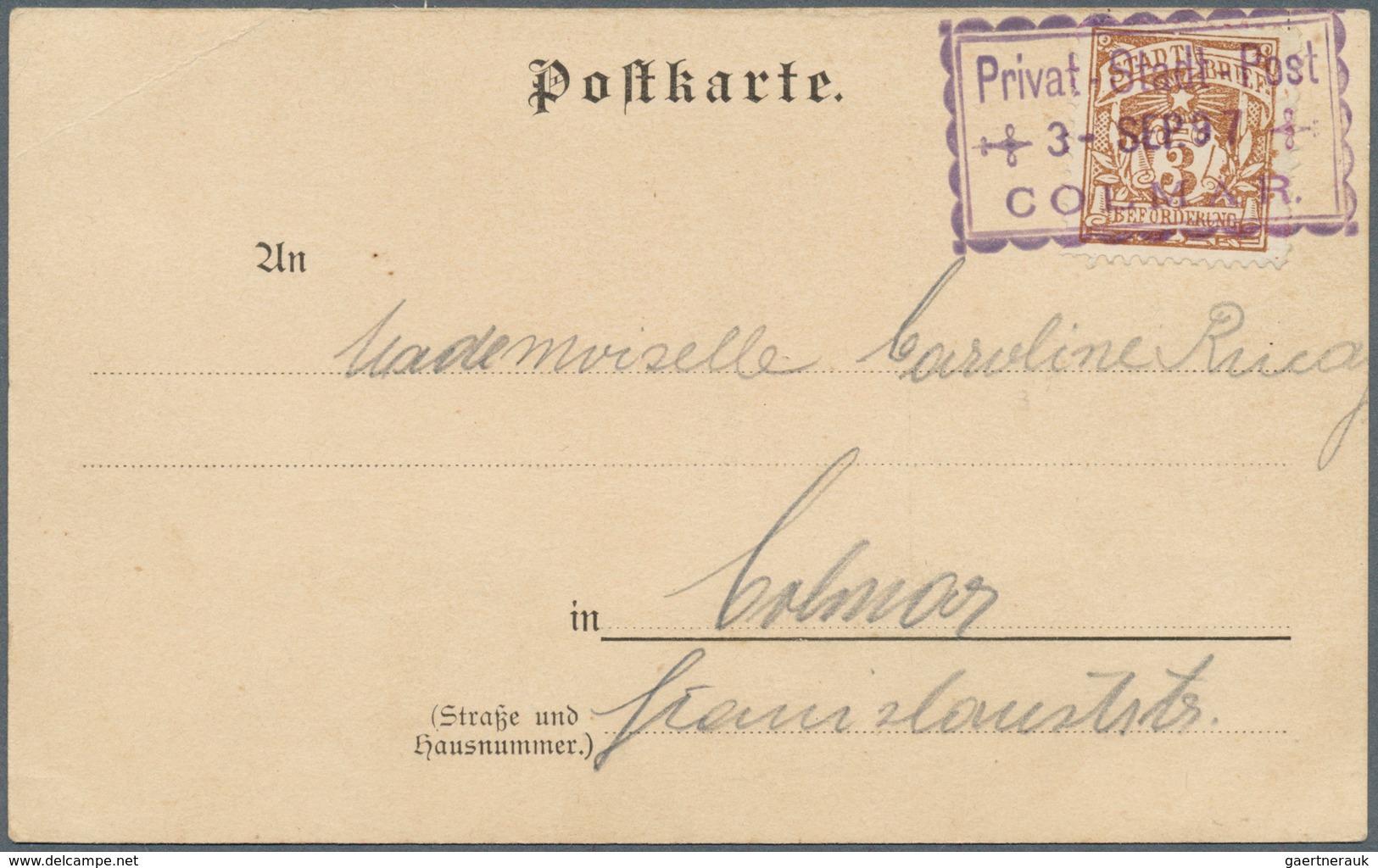 18297 Deutsches Reich - Privatpost (Stadtpost): 1897, COLMAR, Privat-/Stadt-Post: Dekorative Karte Frankie - Private & Local Mails