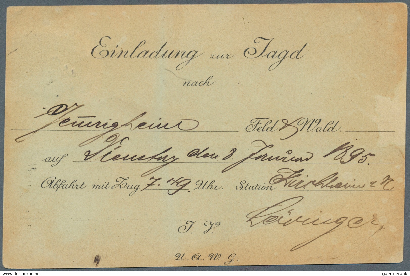 18311 Deutsches Reich - Privatpost (Stadtpost): STUTTGART, Privat-Stadtpost. Lot Von 2 Jagd-Einladungskart - Private & Local Mails