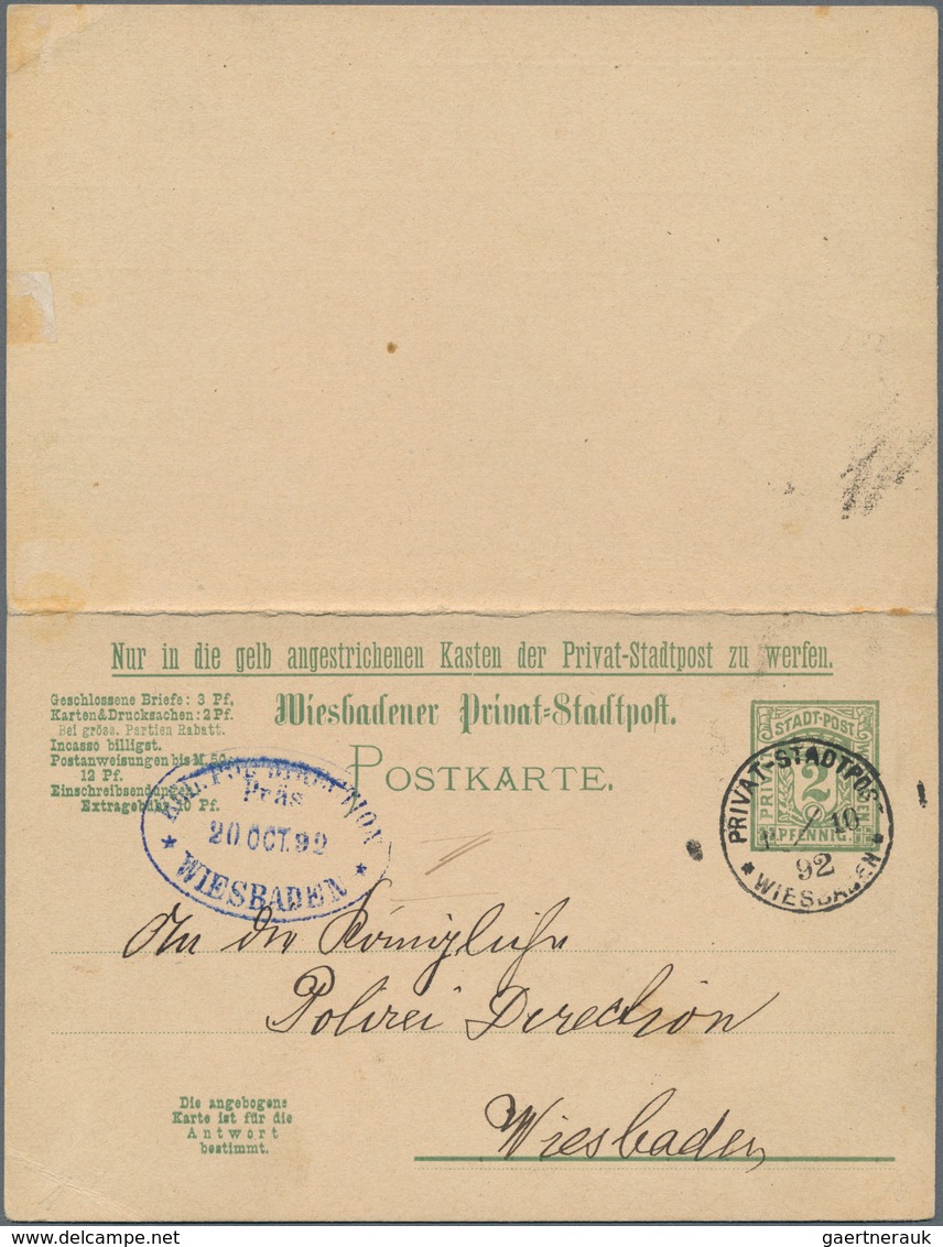 18312 Deutsches Reich - Privatpost (Stadtpost): 1892 (11.10.) 2 Pf + 2 Pf Olivgrün, Seltene Doppelkarte Ge - Private & Local Mails