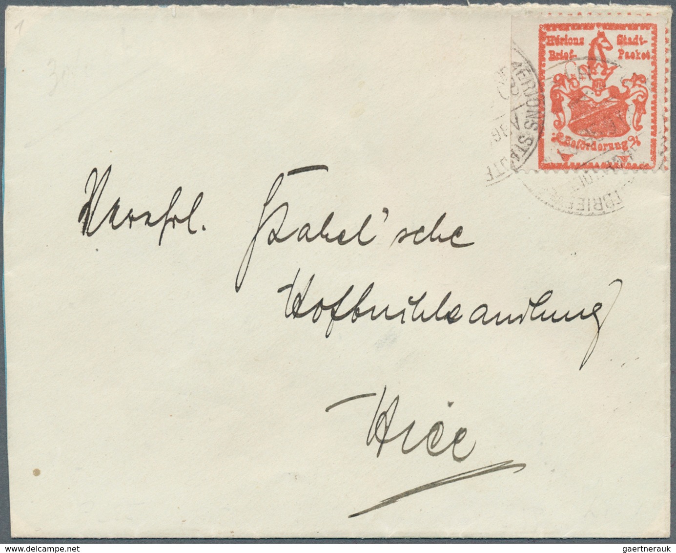 18313 Deutsches Reich - Privatpost (Stadtpost): WÜRZBURG, Privat-Stadtbrief. Linkes Randstück, Dabei Links - Private & Local Mails