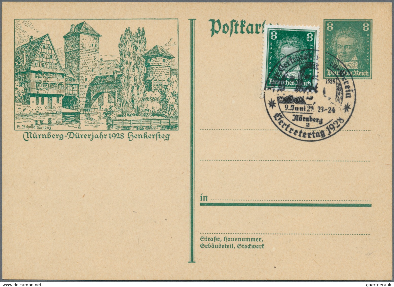 18323 Deutsches Reich - Ganzsachen: 1928, Deutsches Reich, Bildpostkarte 8 Pf. Beethoven. Auf Vorderseite - Other & Unclassified