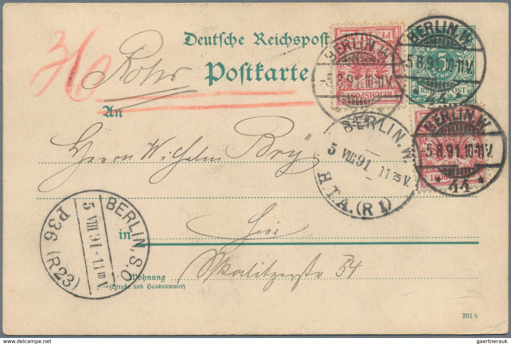 18325 Deutsches Reich - Ganzsachen: 1891/1929, ROHRPOST-BERLIN: 3 RP-Ganzsachenkarten Incl. Einer Privatga - Other & Unclassified