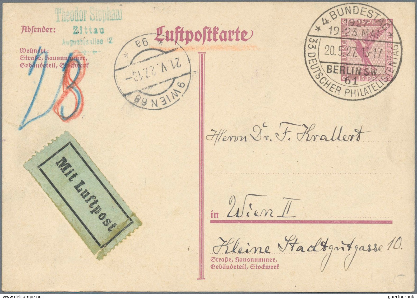 18337 Deutsches Reich - Privatganzsachen: 1921/1943, "27. Dt. Philat.-Tag Nürnberg 1921" SoStpl. Auf Ansic - Other & Unclassified