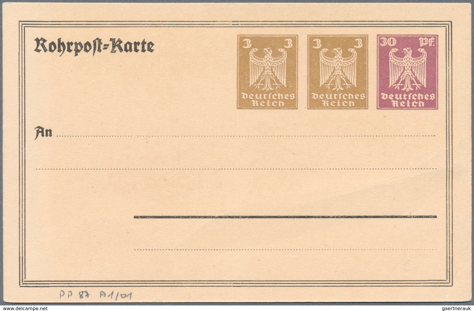 18341 Deutsches Reich - Privatganzsachen: 1924, "ROHRPOSTKARTE", "...für Berlin" Und "...für München", 3 U - Other & Unclassified