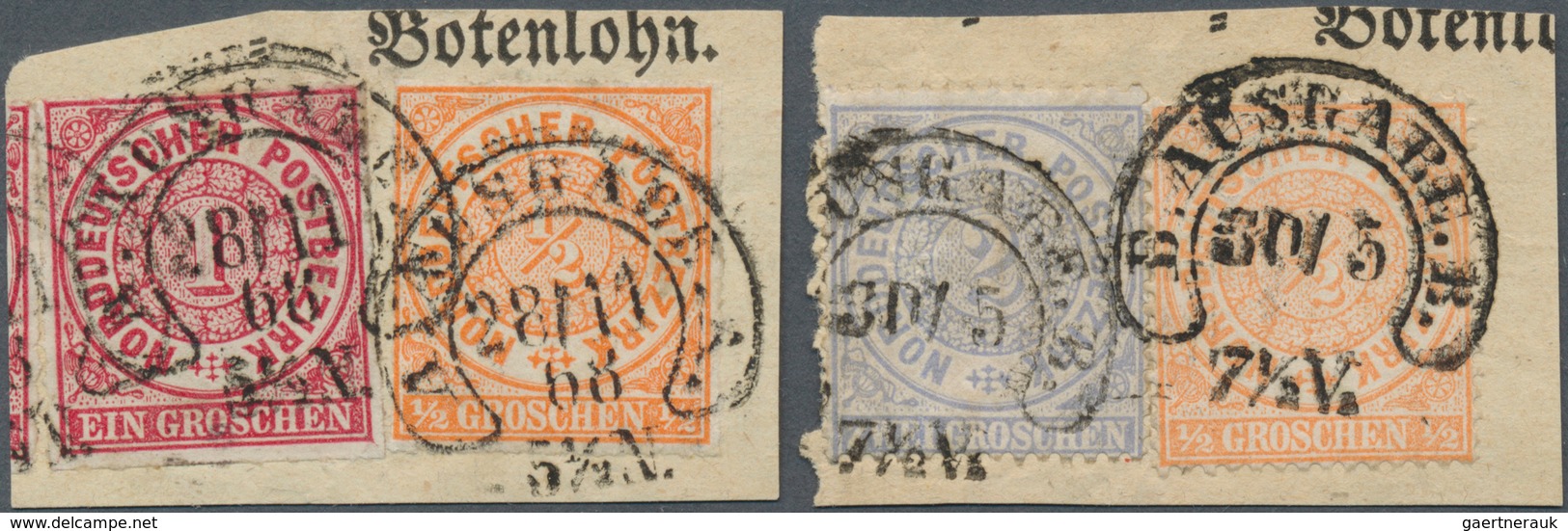 18356 Deutsches Reich - Hufeisenstempel: Leipzig 1868: Zwei Briefstücke Mit Je 2 NDP-Marken Und Je 2x Hufe - Franking Machines (EMA)