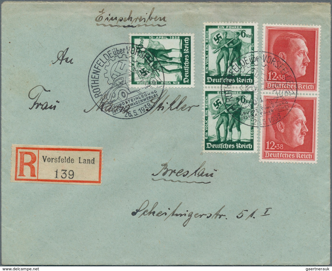 18377 Deutsches Reich - Besonderheiten: 1938 (26.5.), Sonderstempel Zur Grundsteinlegung Des Volkswagenwer - Sonstige & Ohne Zuordnung