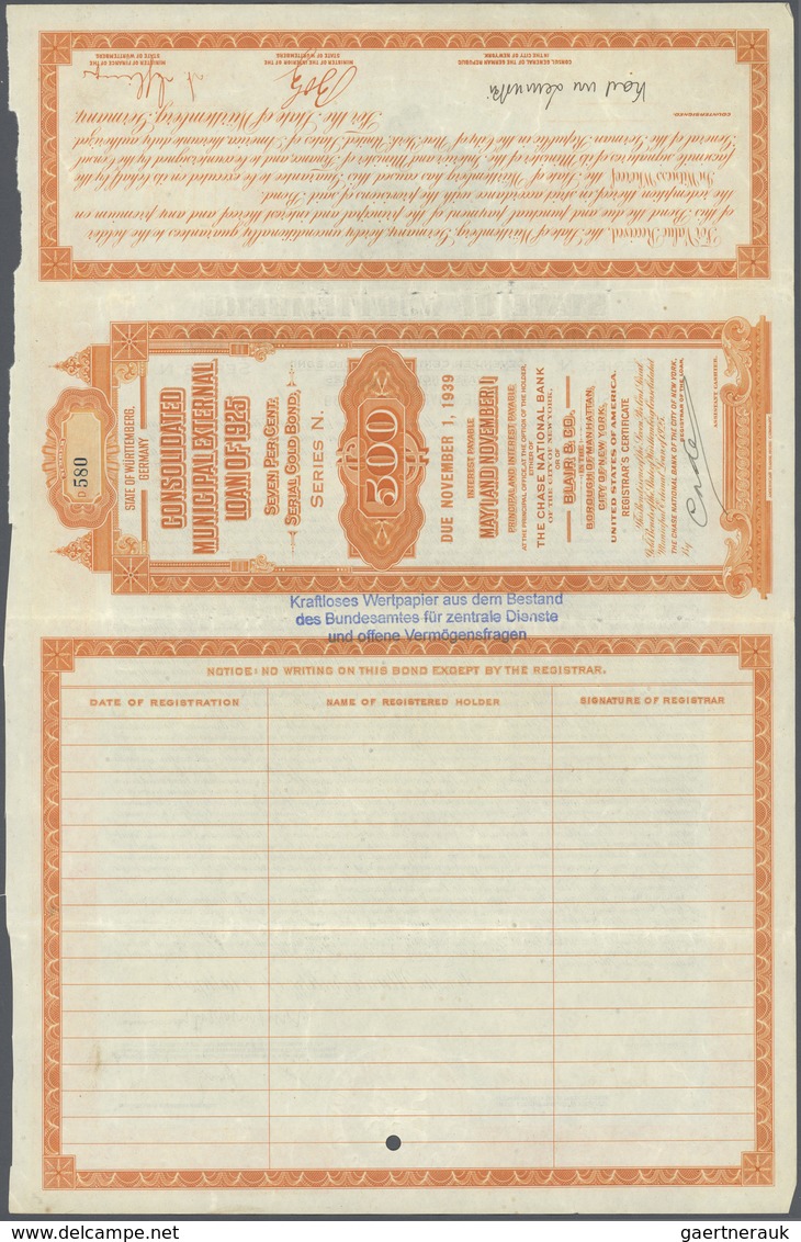 18384 Heimat: Baden-Württemberg: 1925: State Of Württemberg, Consolidated Municipal External Loan Of 1925. - Other & Unclassified