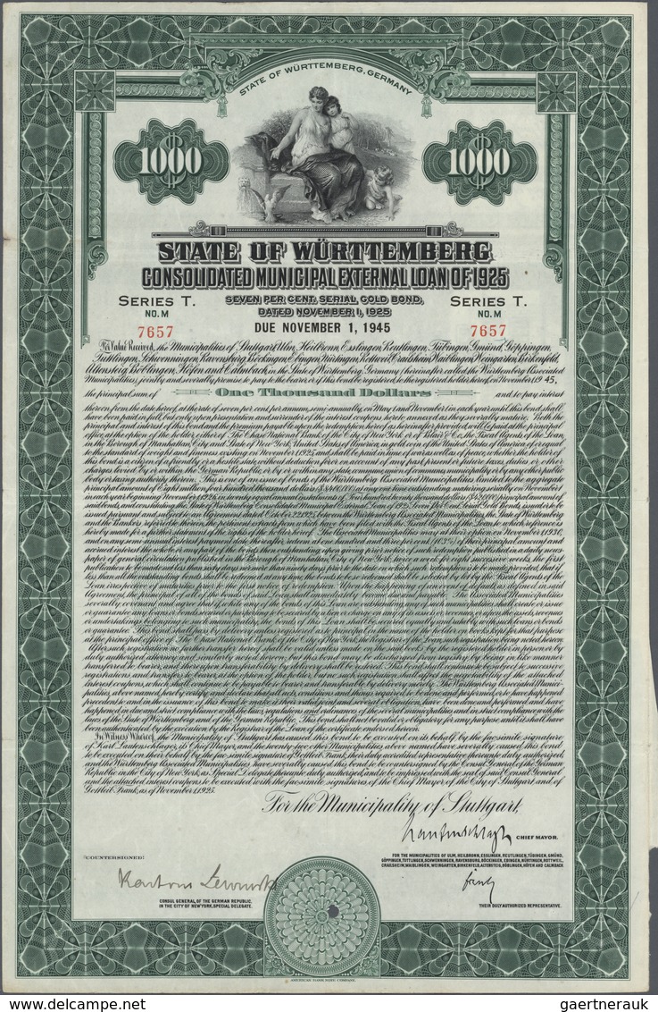 18384 Heimat: Baden-Württemberg: 1925: State Of Württemberg, Consolidated Municipal External Loan Of 1925. - Other & Unclassified