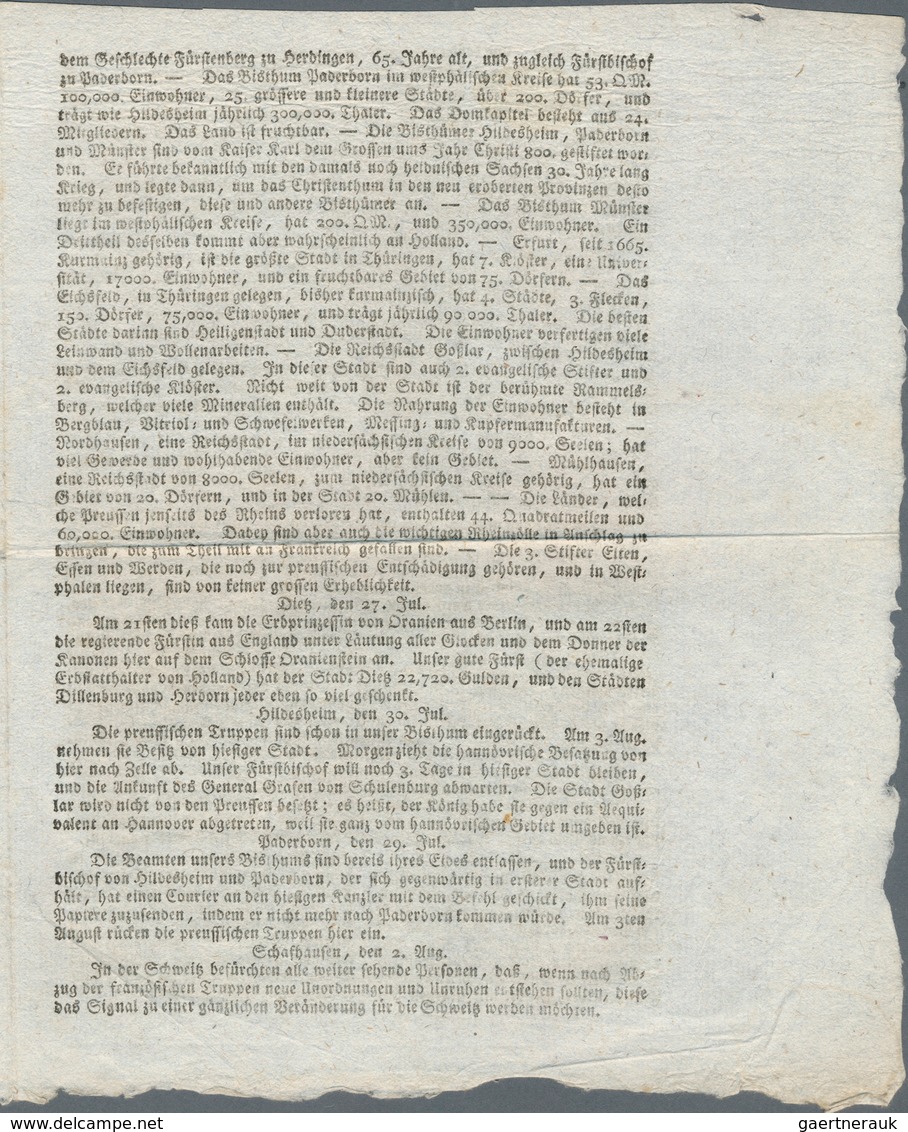 18385 Heimat: Bayern: 1802, "Augsburgische Ordinari Postzeitung" Vom 7. August 1802. - Sonstige & Ohne Zuordnung