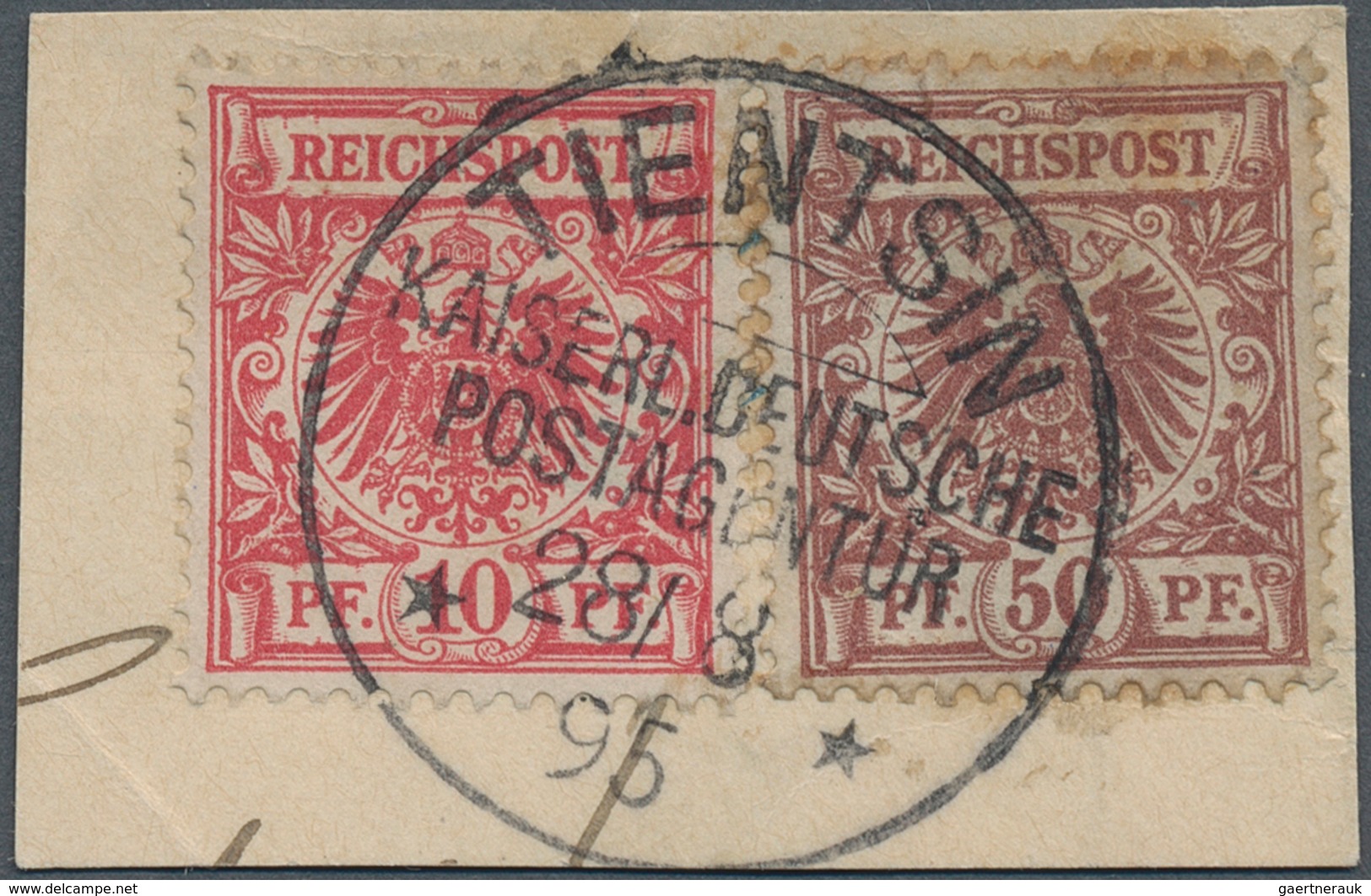 18405 Deutsche Post In China - Vorläufer: 1895: 10 Pf. Mittelkarminrot, Dunkelgelb Quarzend, Zusammen Mit - China (offices)