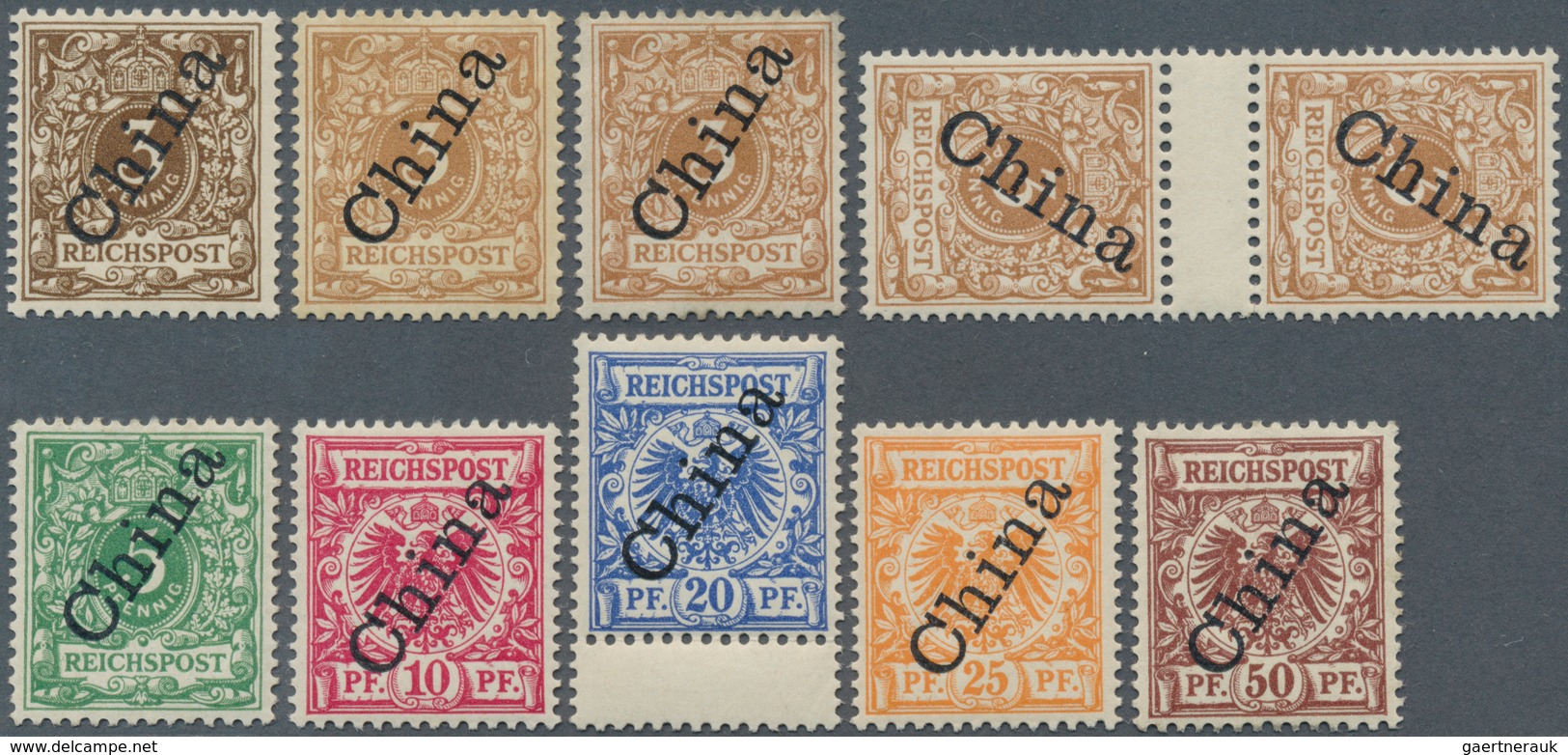 18409 Deutsche Post In China: 1898/1901, 3 Pfg. - 50 Pfg. Krone/Alder Mit Steilem (56°) Aufdruck "China" A - China (offices)