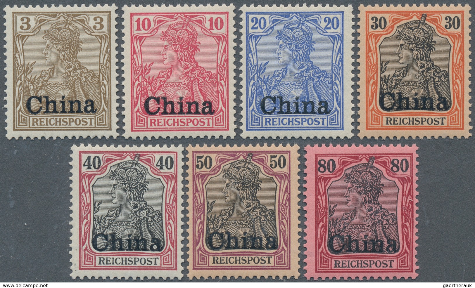 18436 Deutsche Post In China: 1901, 3 Pfg. Bis 80 Pfg. Reichspost Mit Nicht Verausgabtem Probe-Aufdruck "C - China (offices)