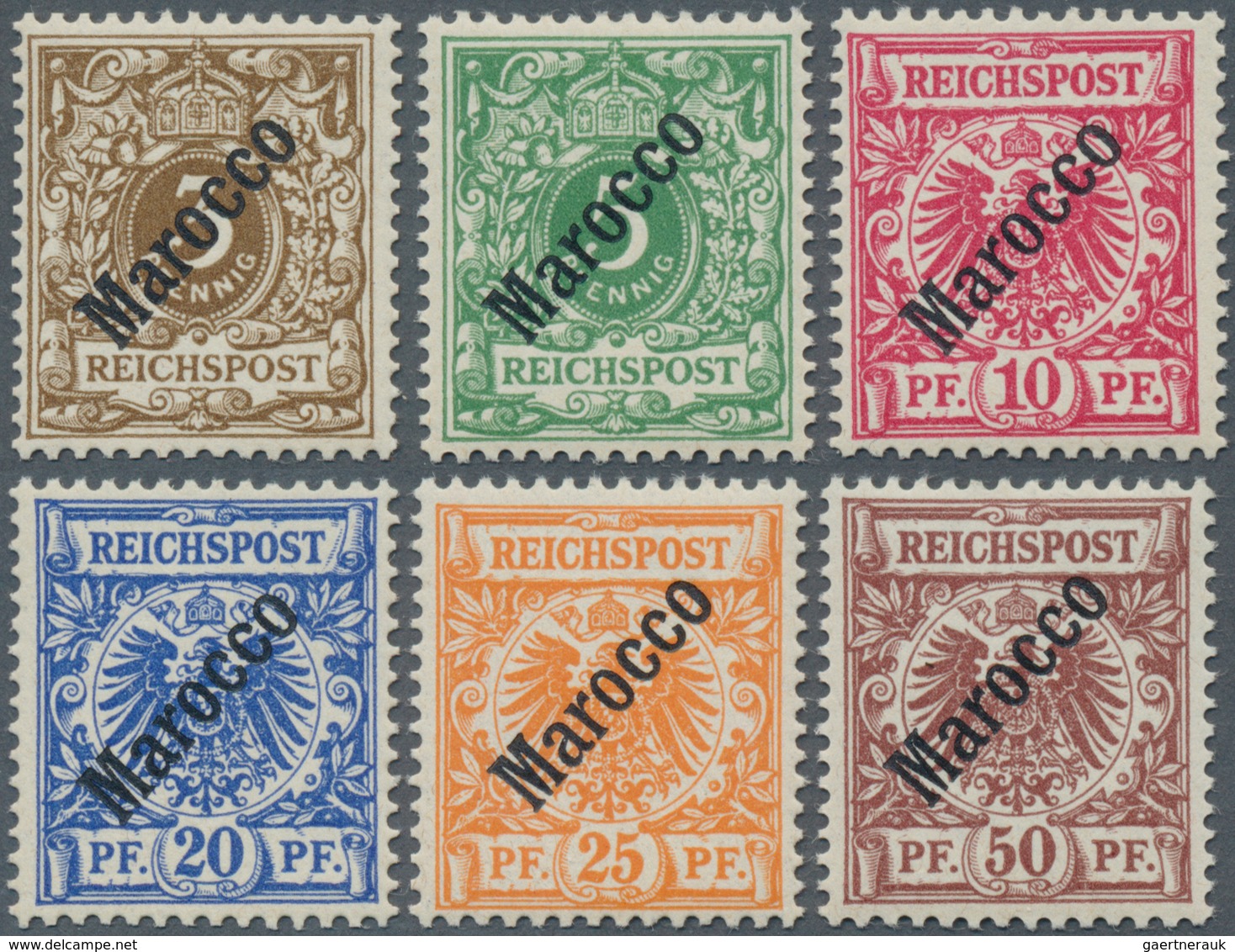 18463 Deutsche Post In Marokko: 1899, 3 Pfg. - 50 Pfg. Krone/Adler Mit Diagonalem (48°) Aufdruck Ohne Wert - Marokko (kantoren)