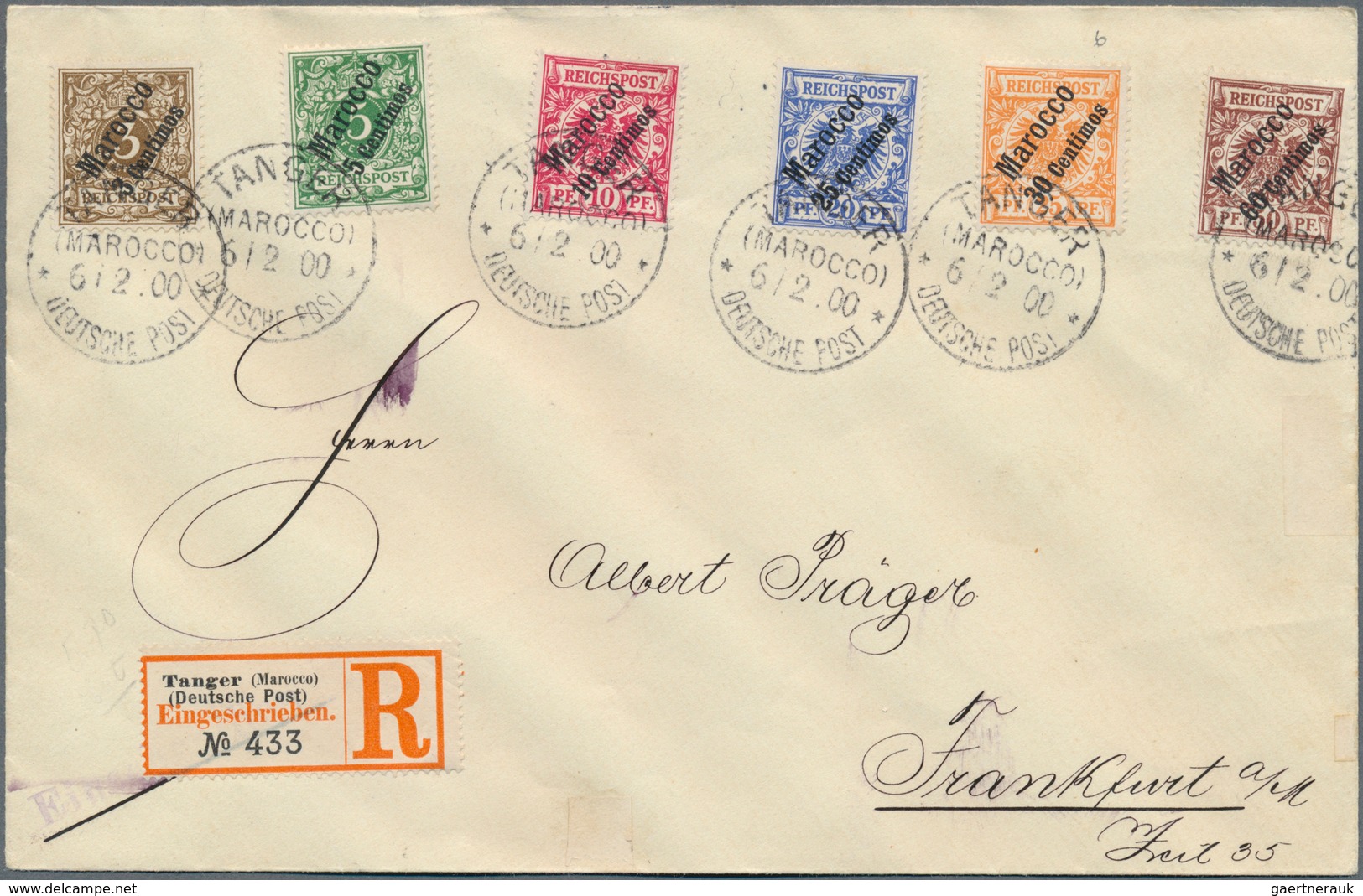 18465 Deutsche Post In Marokko: 1900, 3 C Bis 60 C Aufdruck ''Marocco" Mit Wertangabe Auf Satzbrief-Einschr - Morocco (offices)