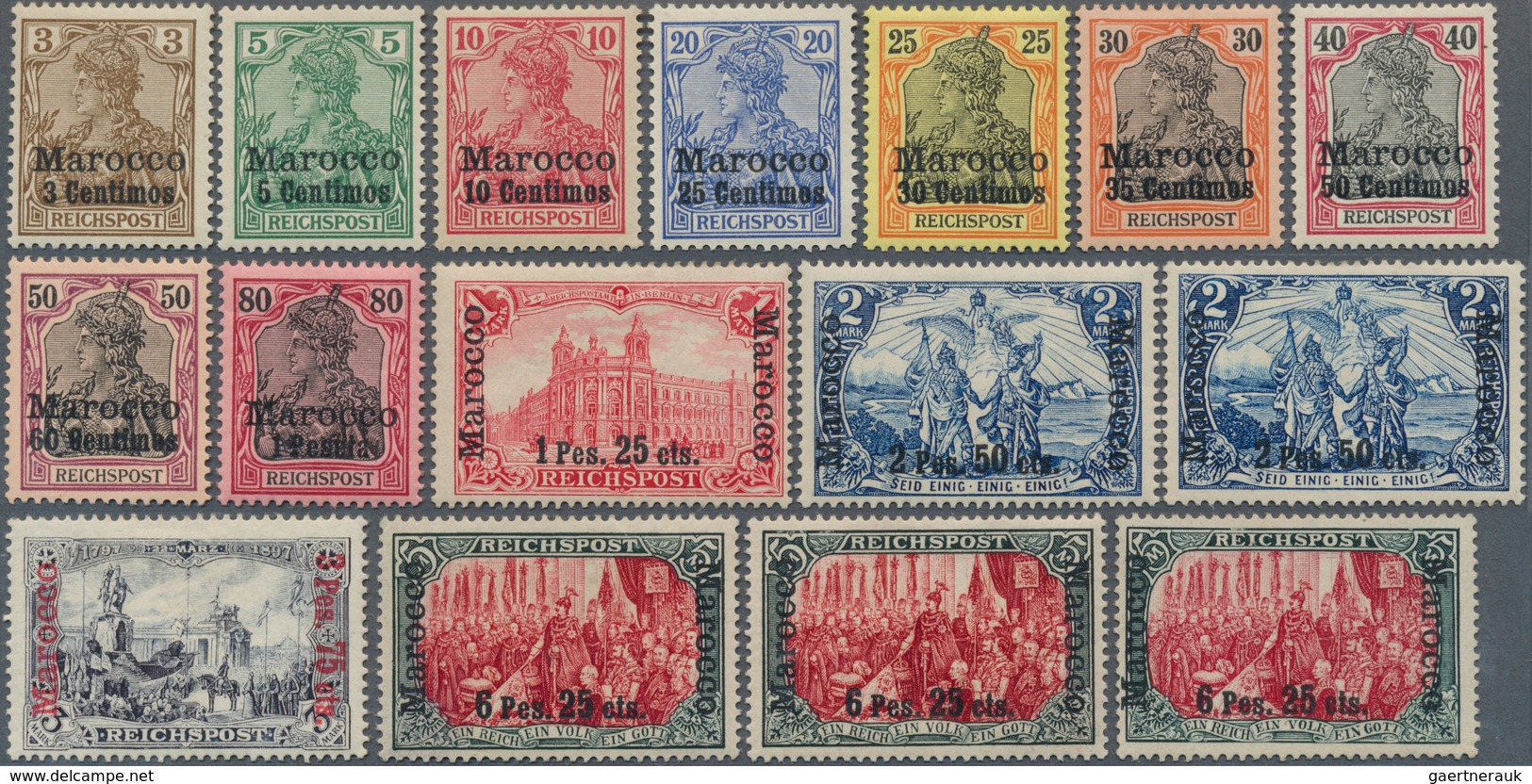 18466 Deutsche Post In Marokko: 1900, 3 C. Auf 3 Pfg. - 6 P. 25 C. Auf 5 Mark Freimarken Reichspost Mit Au - Morocco (offices)