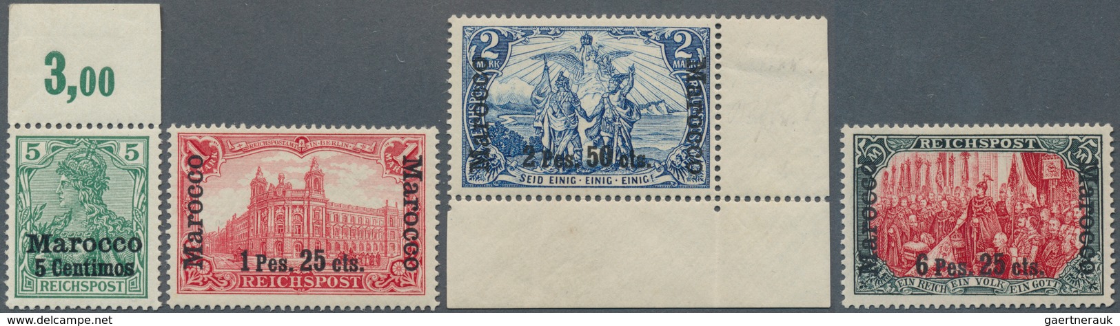 18469 Deutsche Post In Marokko: 1903, Freinmarken Mit "fettem" Aufdruck, 5 C., 1 P. 25 C., 2 P. 50 C. Und - Deutsche Post In Marokko