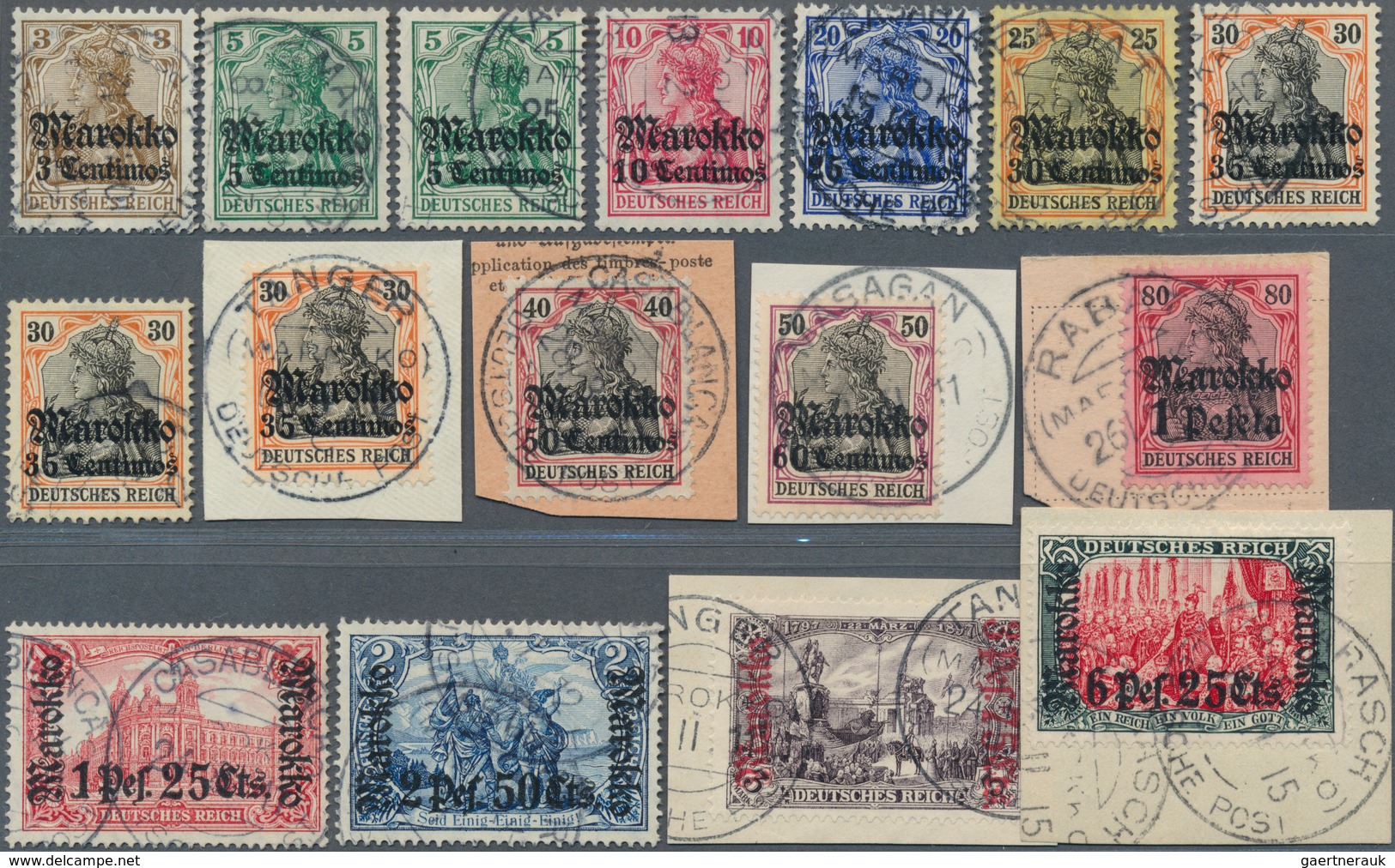 18486 Deutsche Post In Marokko: 1911: 3 C. - 6,25 Pes., "kk", Frakturschrift Mit WZ, Gestempelter Luxussat - Marokko (kantoren)