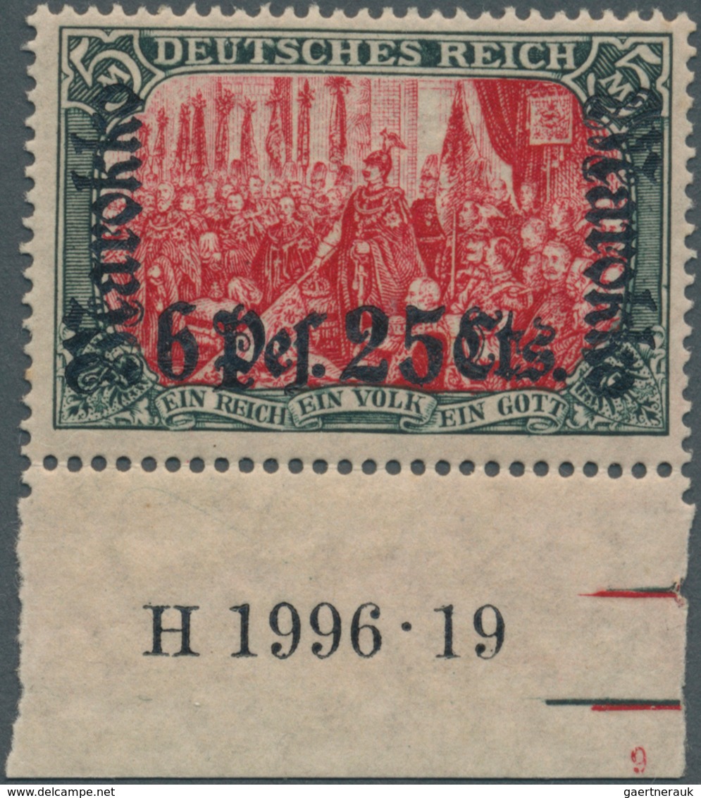 18487 Deutsche Post In Marokko: 1911/1919, 6 P 25 C Auf 5 M Deutsches Reich, Unterrandmarke Mit HAN 1996.1 - Maroc (bureaux)