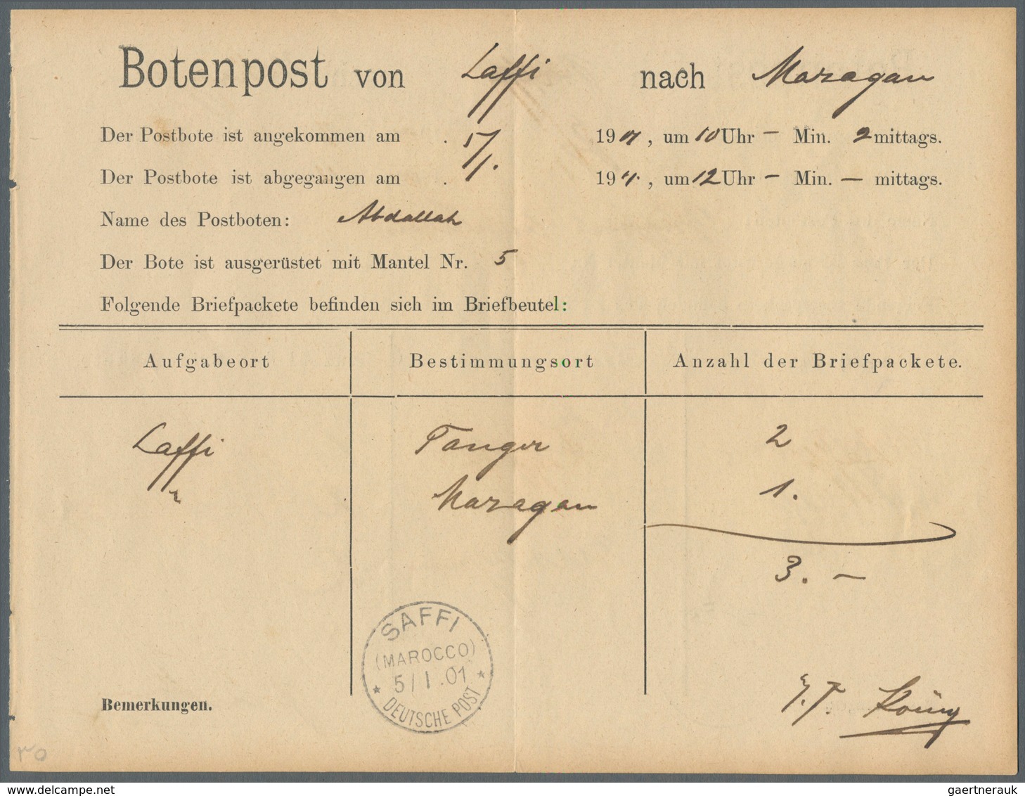 18495 Deutsche Post In Marokko - Besonderheiten: 1901 (5.1.), Stempel "SAFFI (MAROKKO) DEUTSCHE POST" Auf - Deutsche Post In Marokko