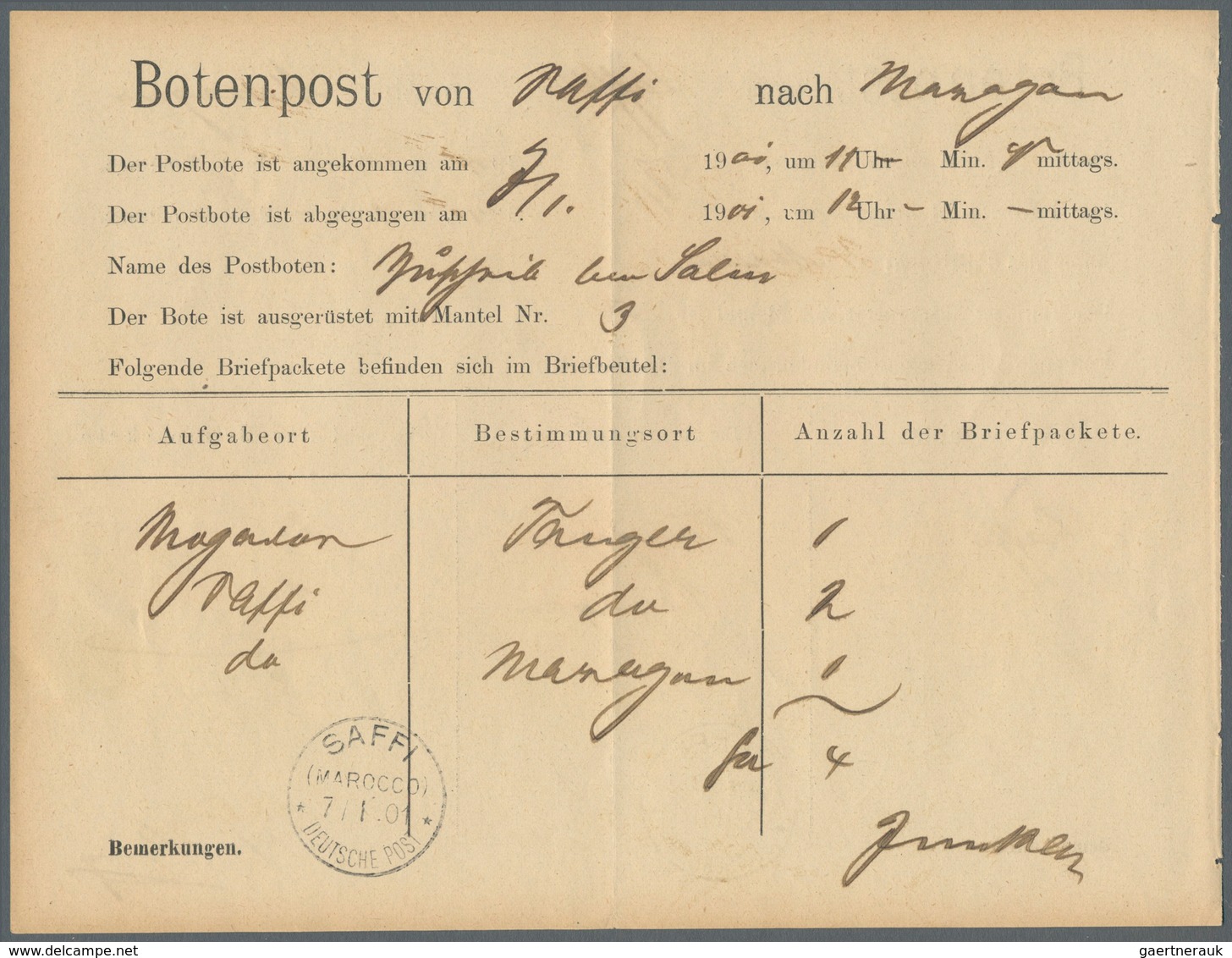 18495 Deutsche Post In Marokko - Besonderheiten: 1901 (5.1.), Stempel "SAFFI (MAROKKO) DEUTSCHE POST" Auf - Morocco (offices)