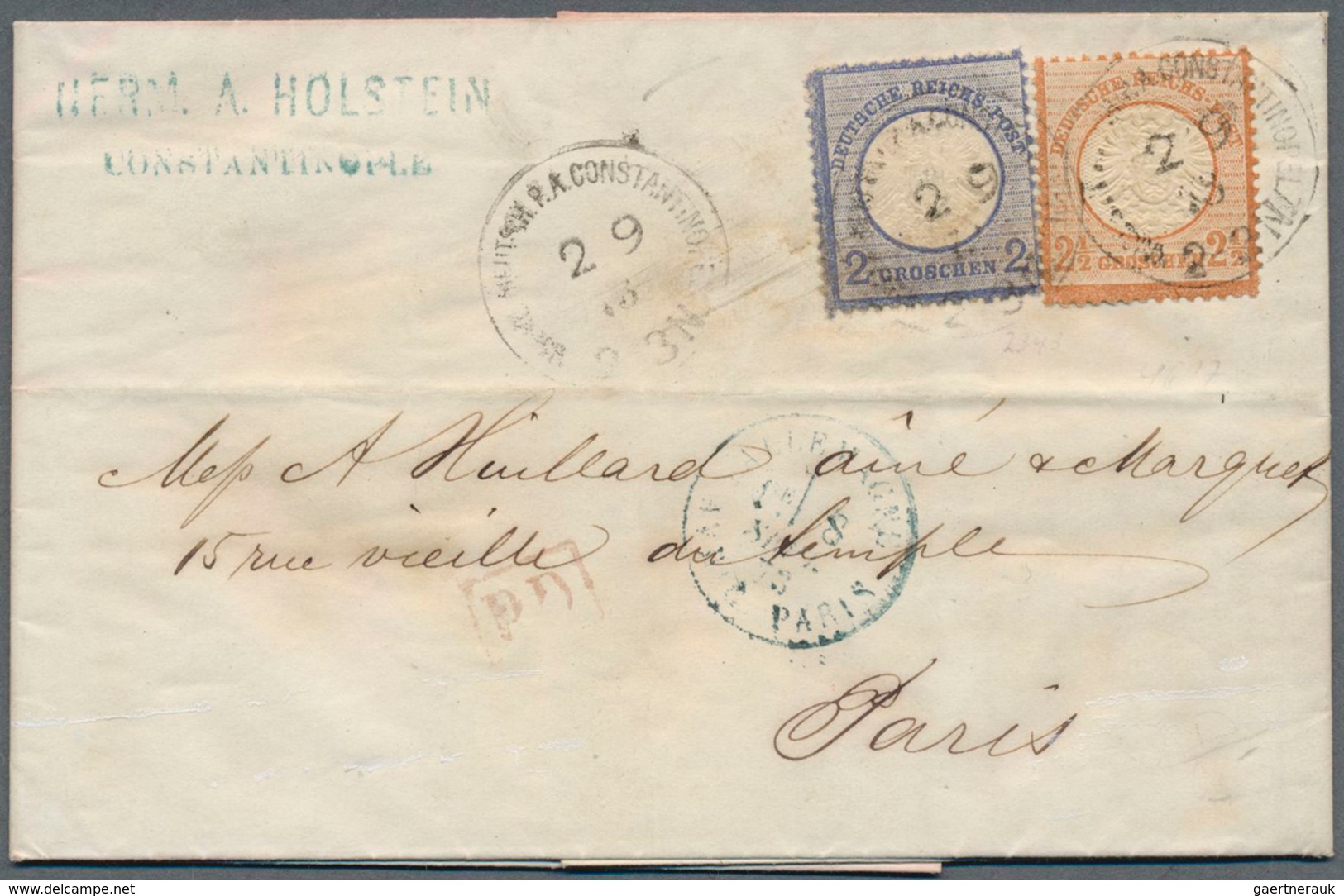 18499 Deutsche Post In Der Türkei - Vorläufer: 1872, 2 Gr Ultramarin Und 2 1/2 Gr Rötlichbraun, MiF Auf Ko - Turkey (offices)