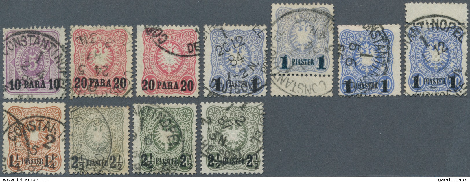 18505 Deutsche Post In Der Türkei: 1884, Freimarken Mit Aufdruck 10 PA -2 1/2 Pia Als Gestempelter Satz, D - Deutsche Post In Der Türkei