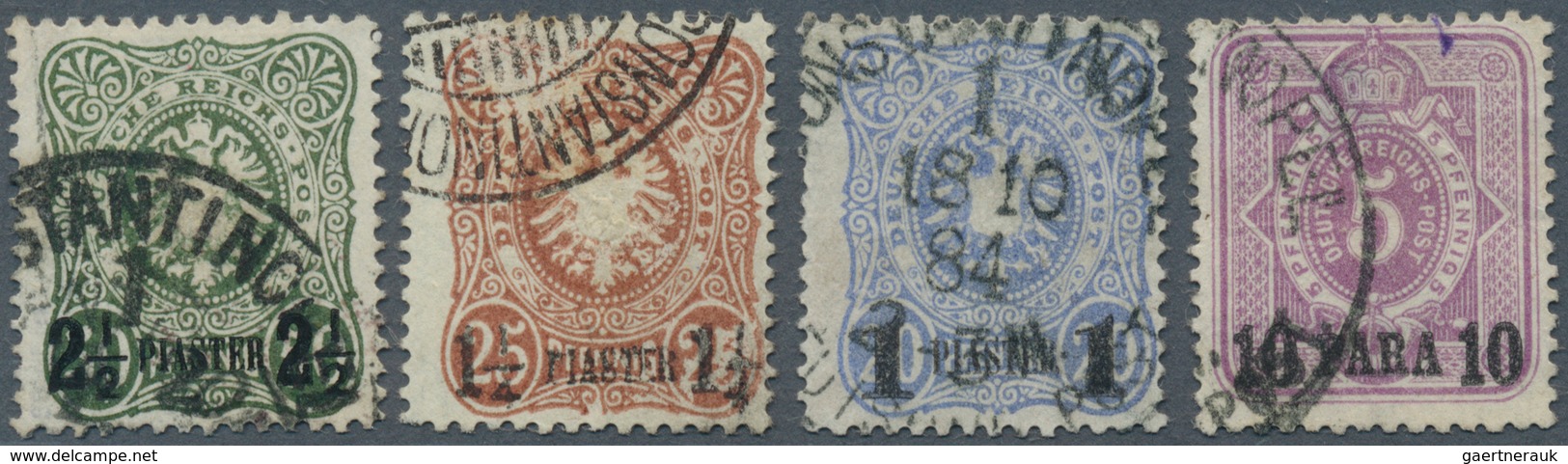 18506 Deutsche Post In Der Türkei: 1884/89. Lot Von 4 Gestempelten Werten Mit 2½PIA, 1¼PIA, 1PIA Und 10PA. - Turquie (bureaux)